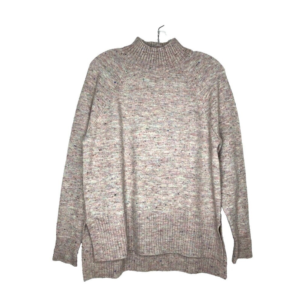 LOFT Sweater Women Small Long Sleeve Turtleneck Confetti Knit Hi Lo Slit Sides